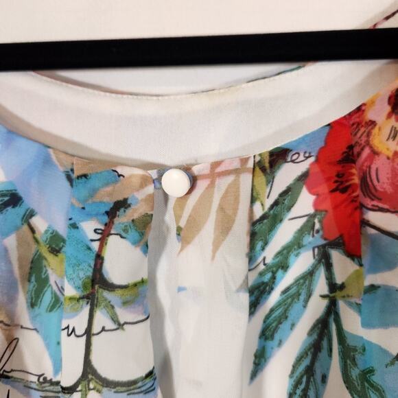 Tacera $45 Large Spaghetti Strap White Pink Green Blue Tropical Floral Sundress - Picture 5 of 10